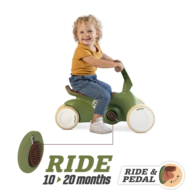 BERG GO² Retro Green gåbil Gåbil med pedaler for 10 til 30 mnd. 